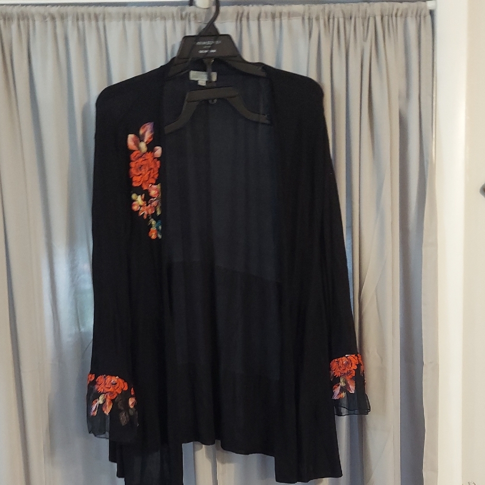 Joseph A. Lightweight "Is It Silk?" Cardigan With Floral Embellishment